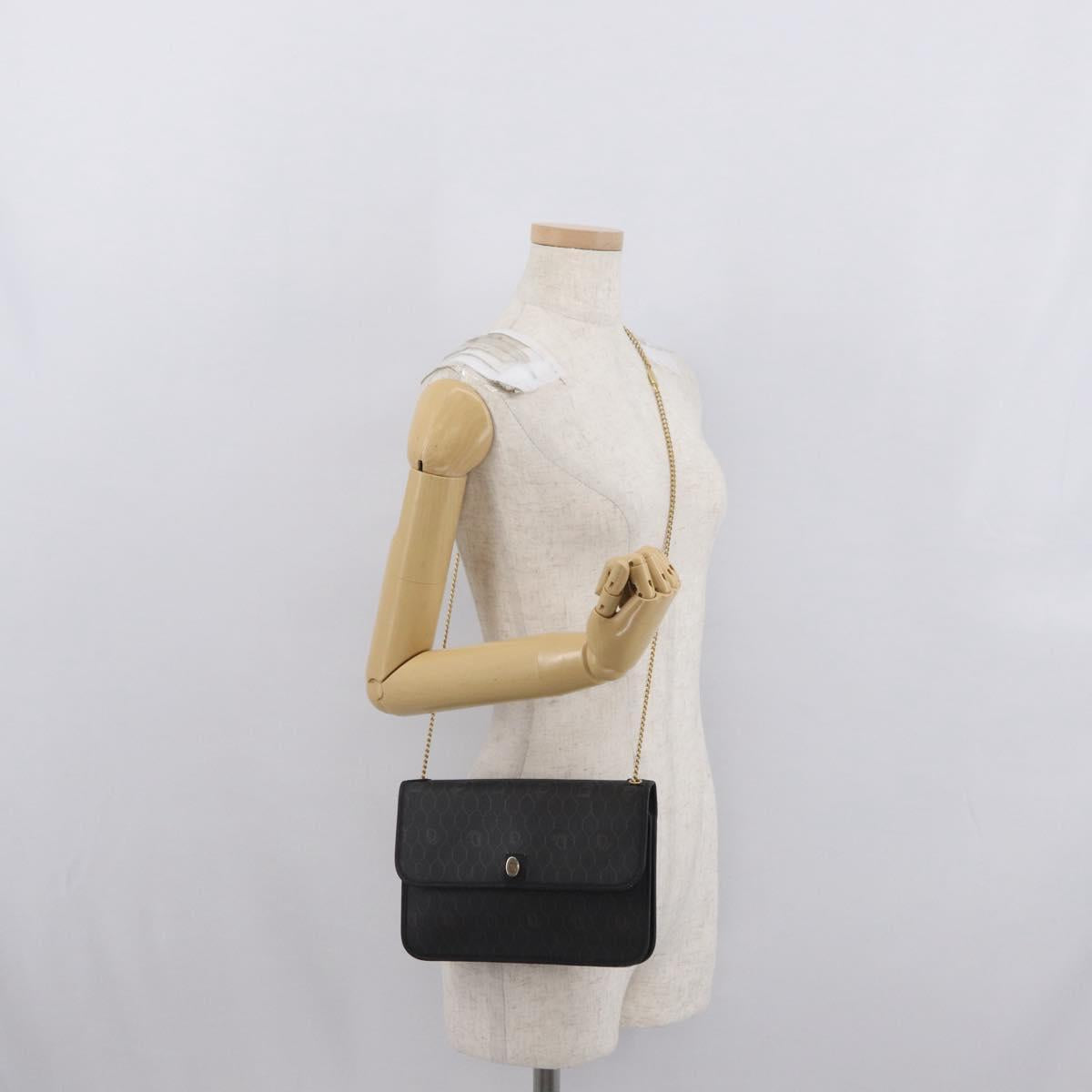 Christian Dior Honeycomb Canvas Chain Shoulder Bag PVC Black Gold Auth 169433