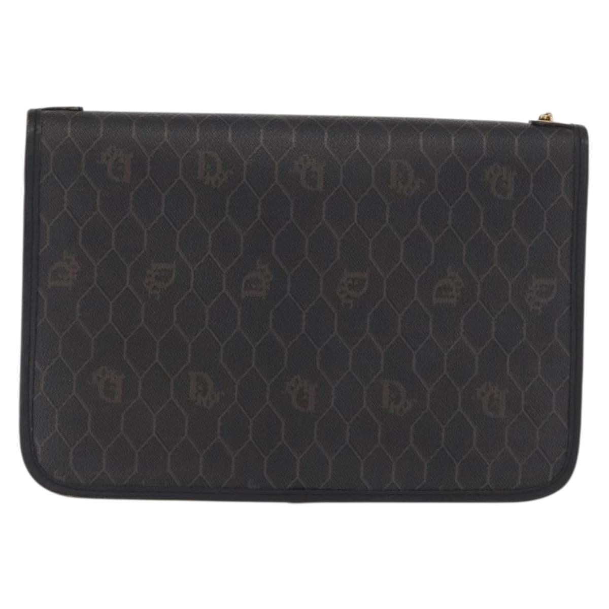 Christian Dior Honeycomb Canvas Chain Shoulder Bag PVC Black Gold Auth 169433