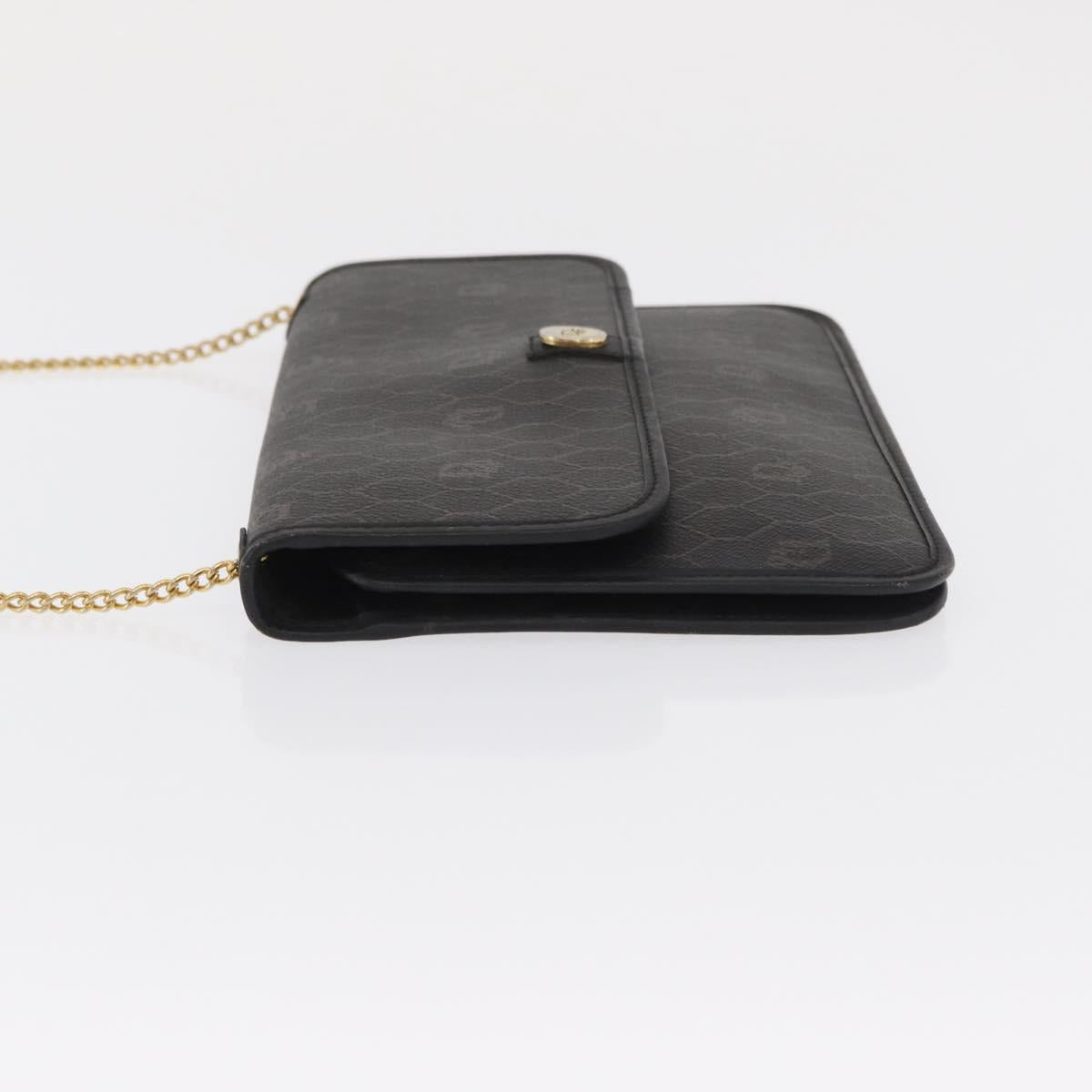 Christian Dior Honeycomb Canvas Chain Shoulder Bag PVC Black Gold Auth 169433