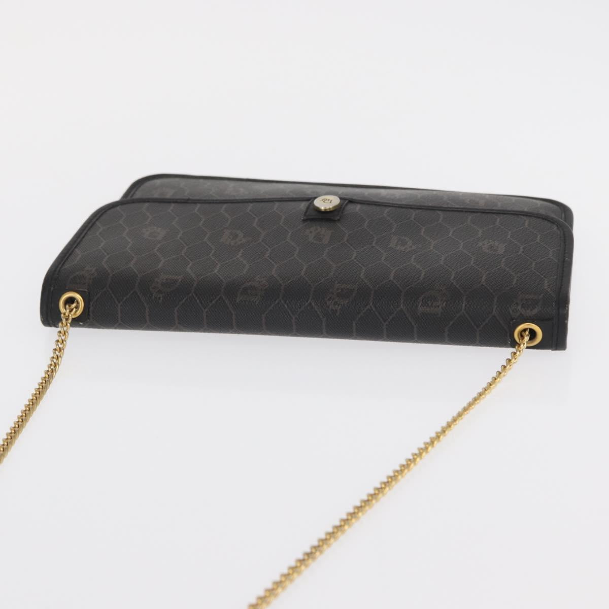 Christian Dior Honeycomb Canvas Chain Shoulder Bag PVC Black Gold Auth 169433