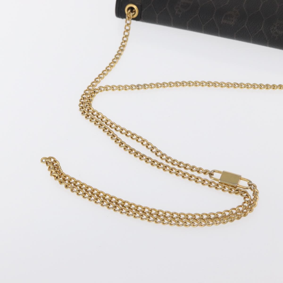 Christian Dior Honeycomb Canvas Chain Shoulder Bag PVC Black Gold Auth 169433