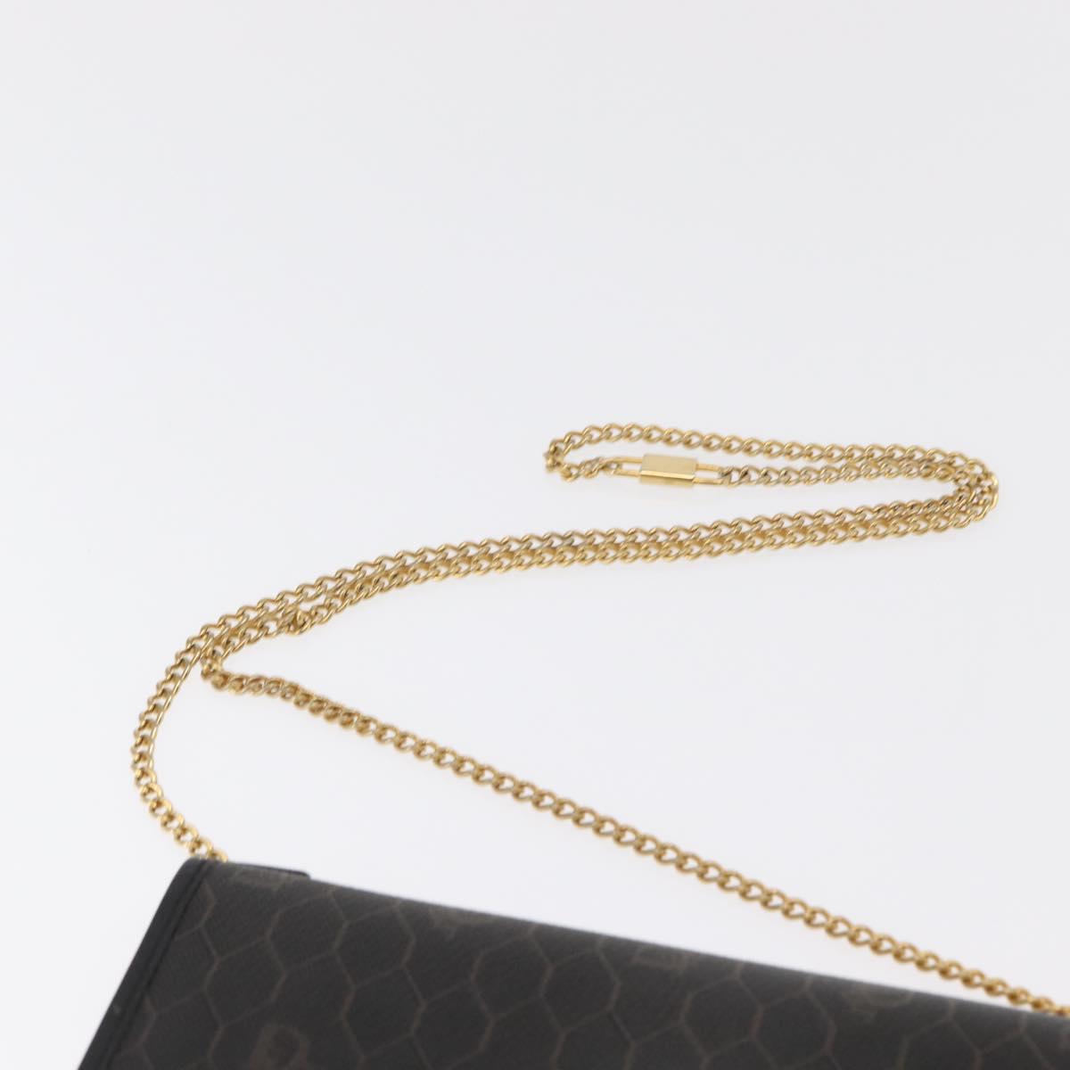 Christian Dior Honeycomb Canvas Chain Shoulder Bag PVC Black Gold Auth 169433