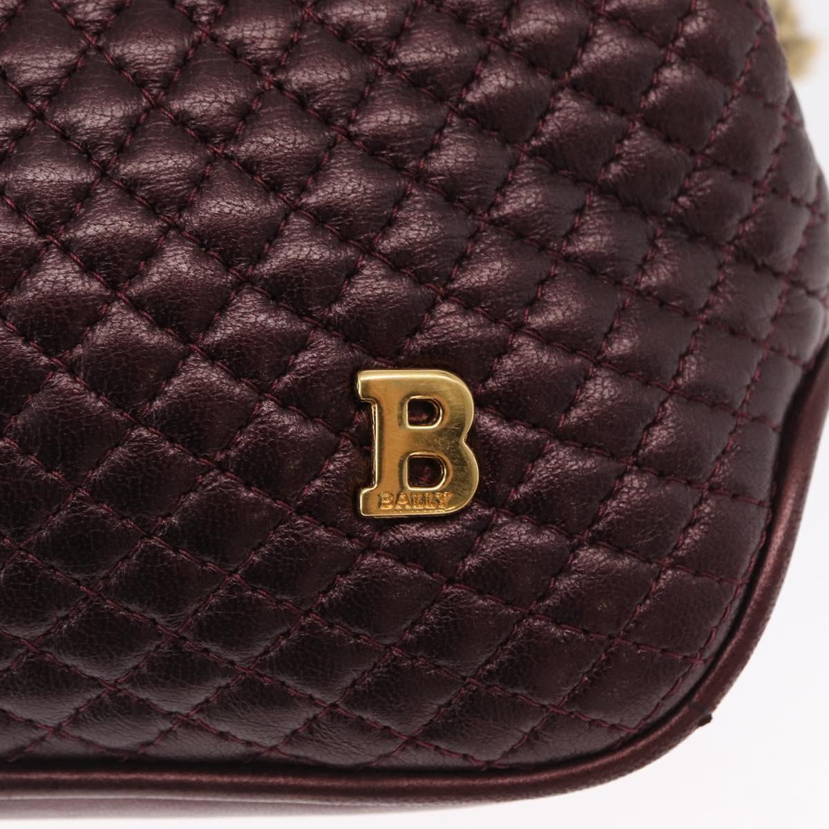 BALLY Chain Shoulder Bag Leather 2way Bordeaux Gold Auth 169434