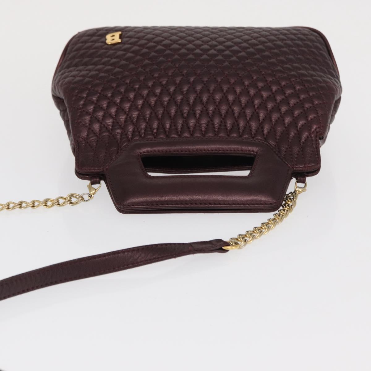 BALLY Chain Shoulder Bag Leather 2way Bordeaux Gold Auth 169434
