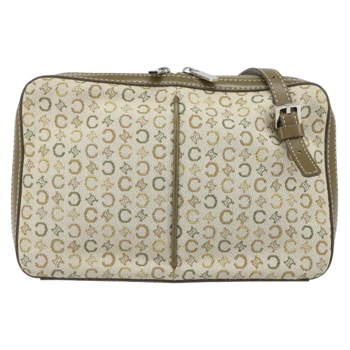 CELINE C Macadam Canvas Shoulder Bag Khaki Silver Auth 169435