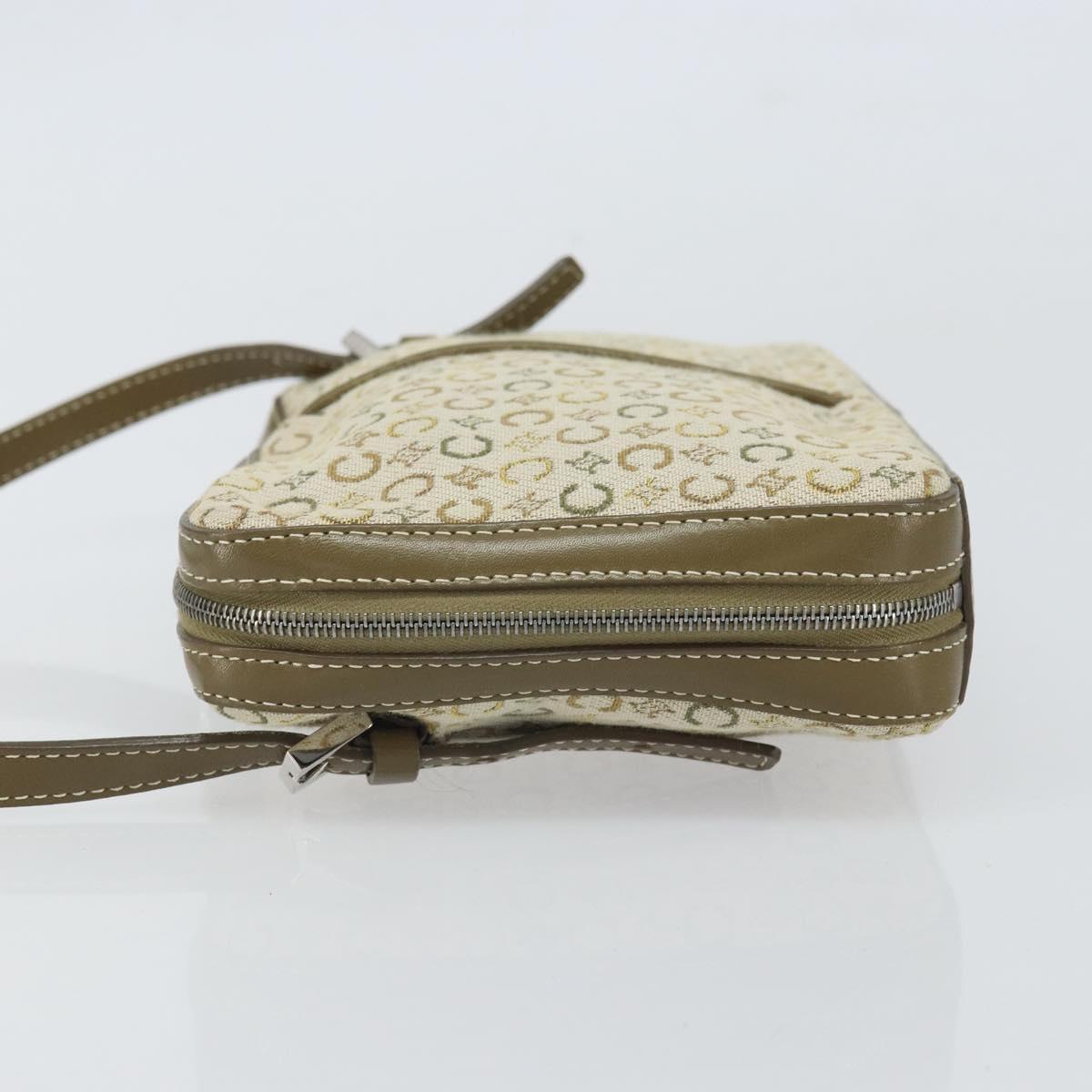 CELINE C Macadam Canvas Shoulder Bag Khaki Silver Auth 169435