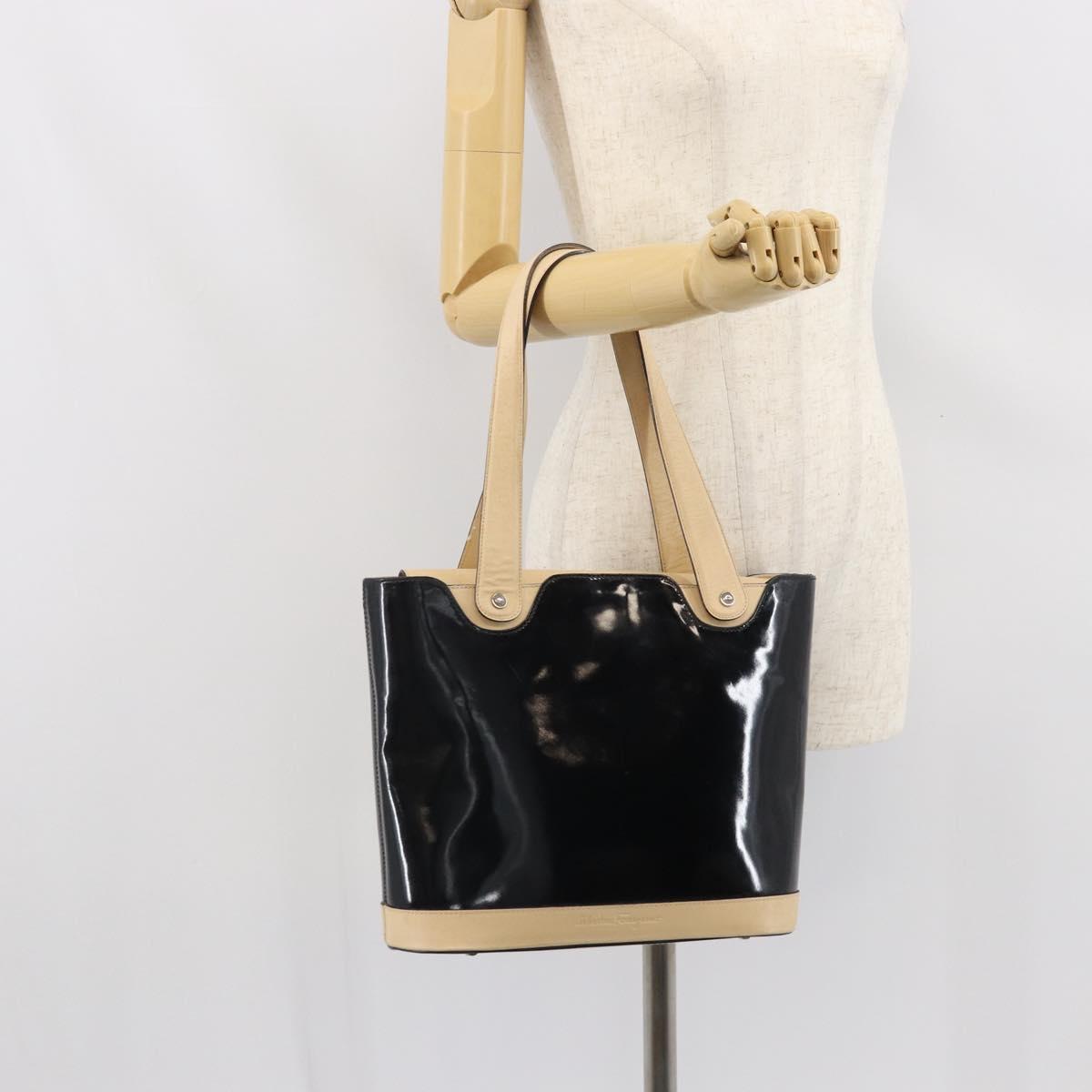 Salvatore Ferragamo Tote Bag Patent leather Black Silver Auth 169441