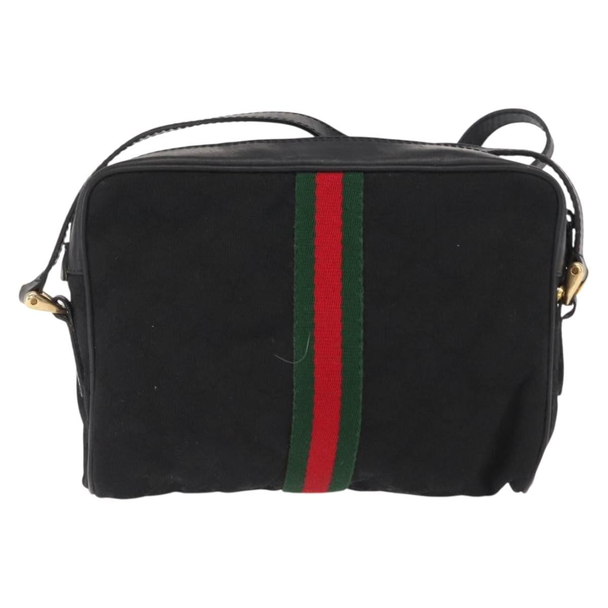 GUCCI GG Canvas Web Sherry Line Shoulder Bag Black Gold 010 378 Auth 169442
