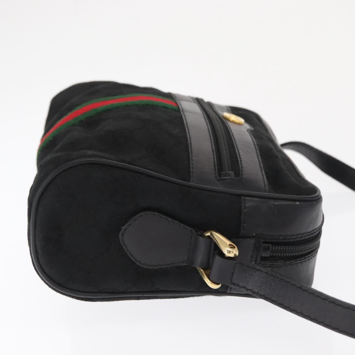 GUCCI GG Canvas Web Sherry Line Shoulder Bag Black Gold 010 378 Auth 169442