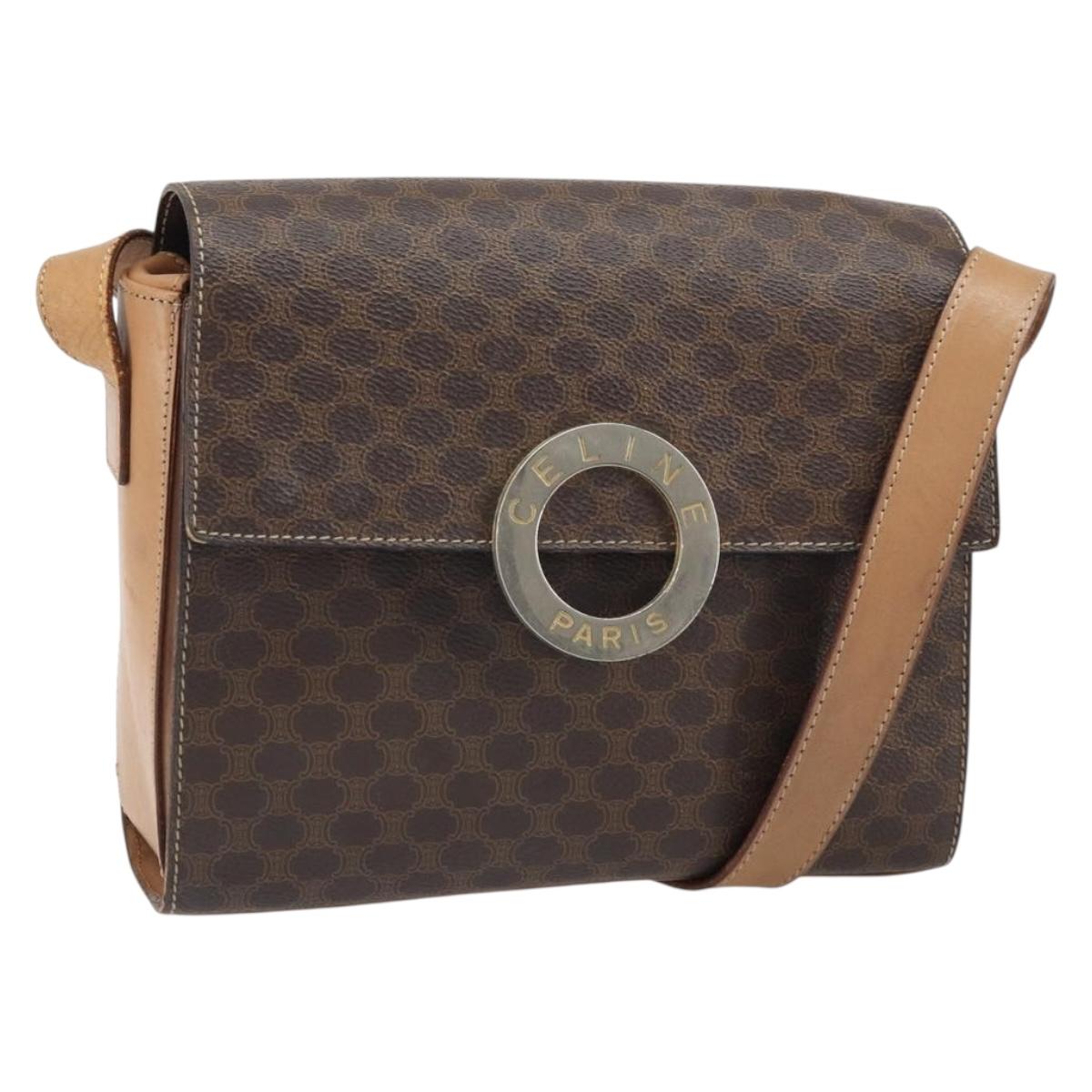 CELINE Macadam Canvas Shoulder Bag PVC Leather Brown Gold Auth 169444
