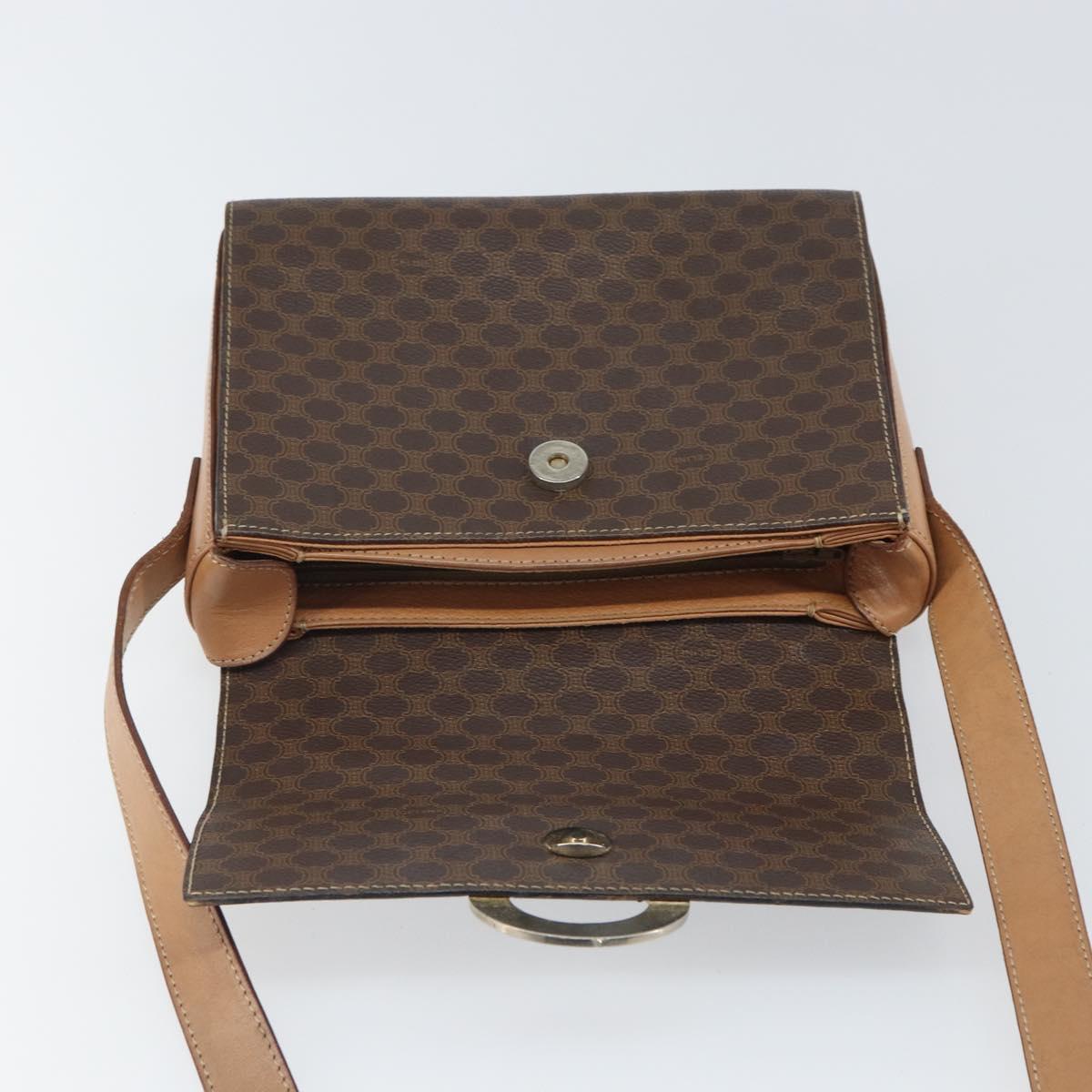 CELINE Macadam Canvas Shoulder Bag PVC Leather Brown Gold Auth 169444