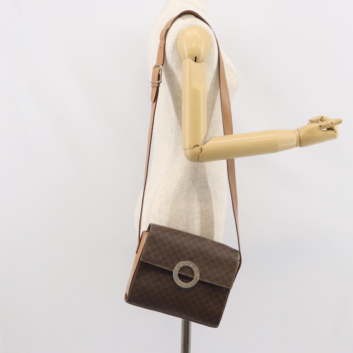 CELINE Macadam Canvas Shoulder Bag PVC Leather Brown Gold Auth 169444