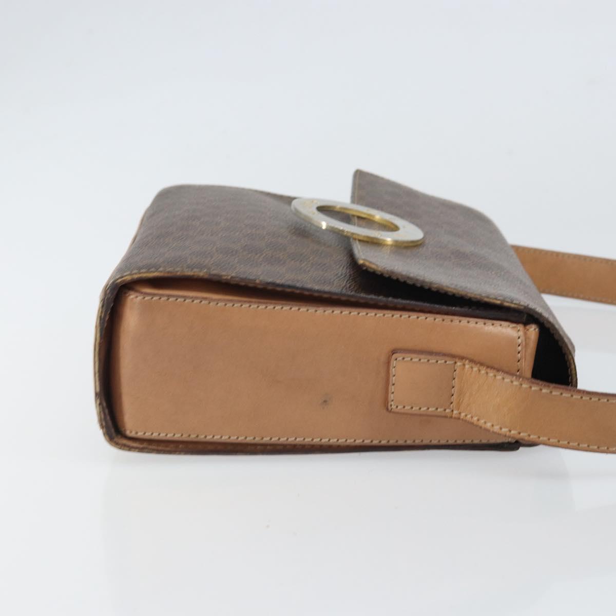CELINE Macadam Canvas Shoulder Bag PVC Leather Brown Gold Auth 169444
