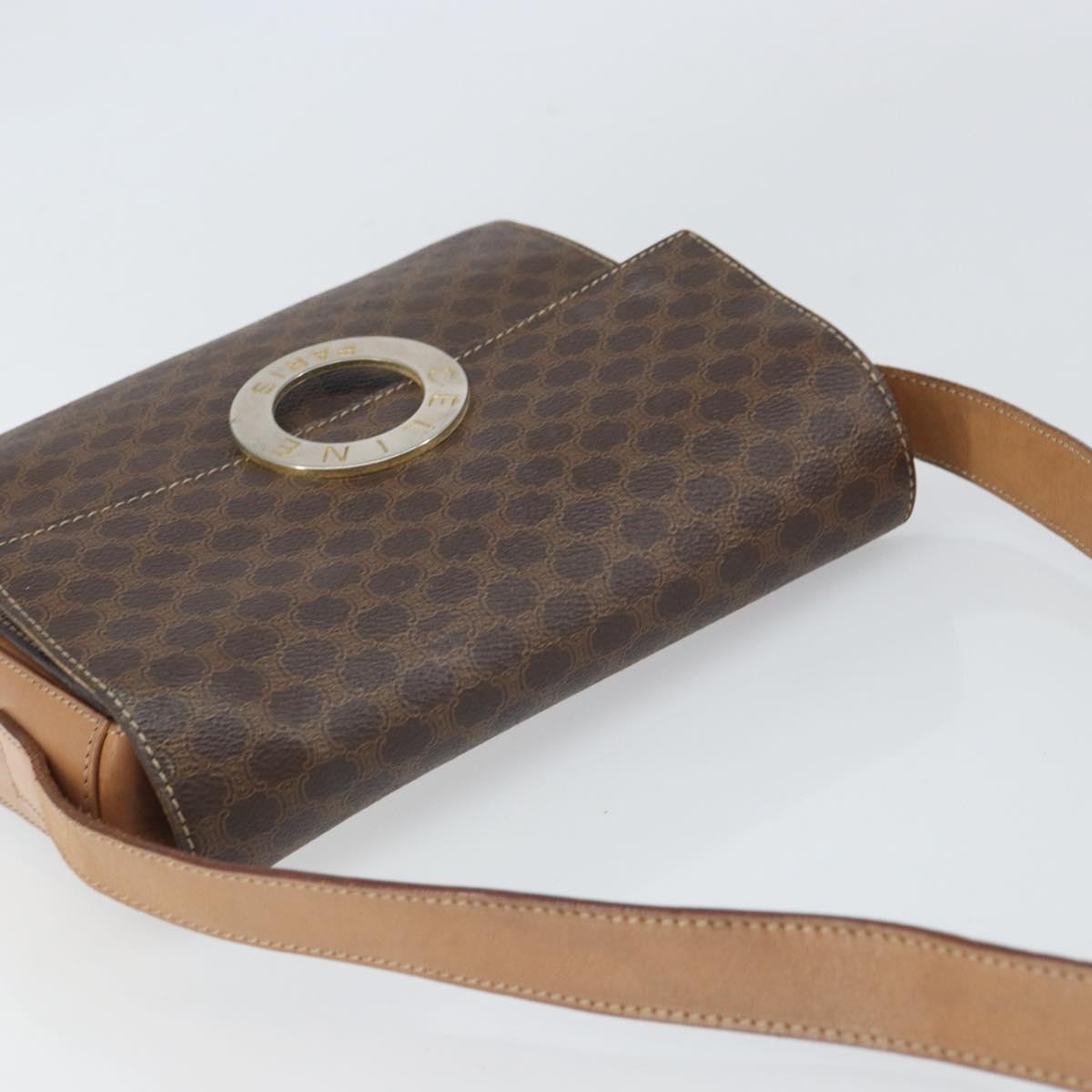 CELINE Macadam Canvas Shoulder Bag PVC Leather Brown Gold Auth 169444