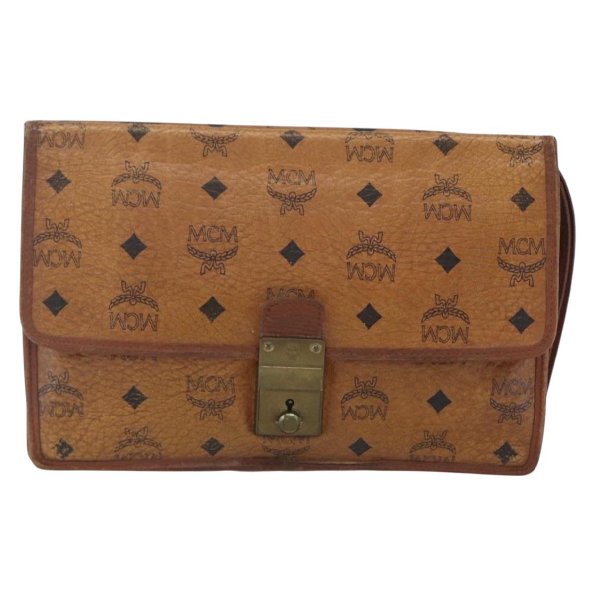 MCM Logogram Vicetos Clutch Bag PVC Leather Brown Gold Auth 169445