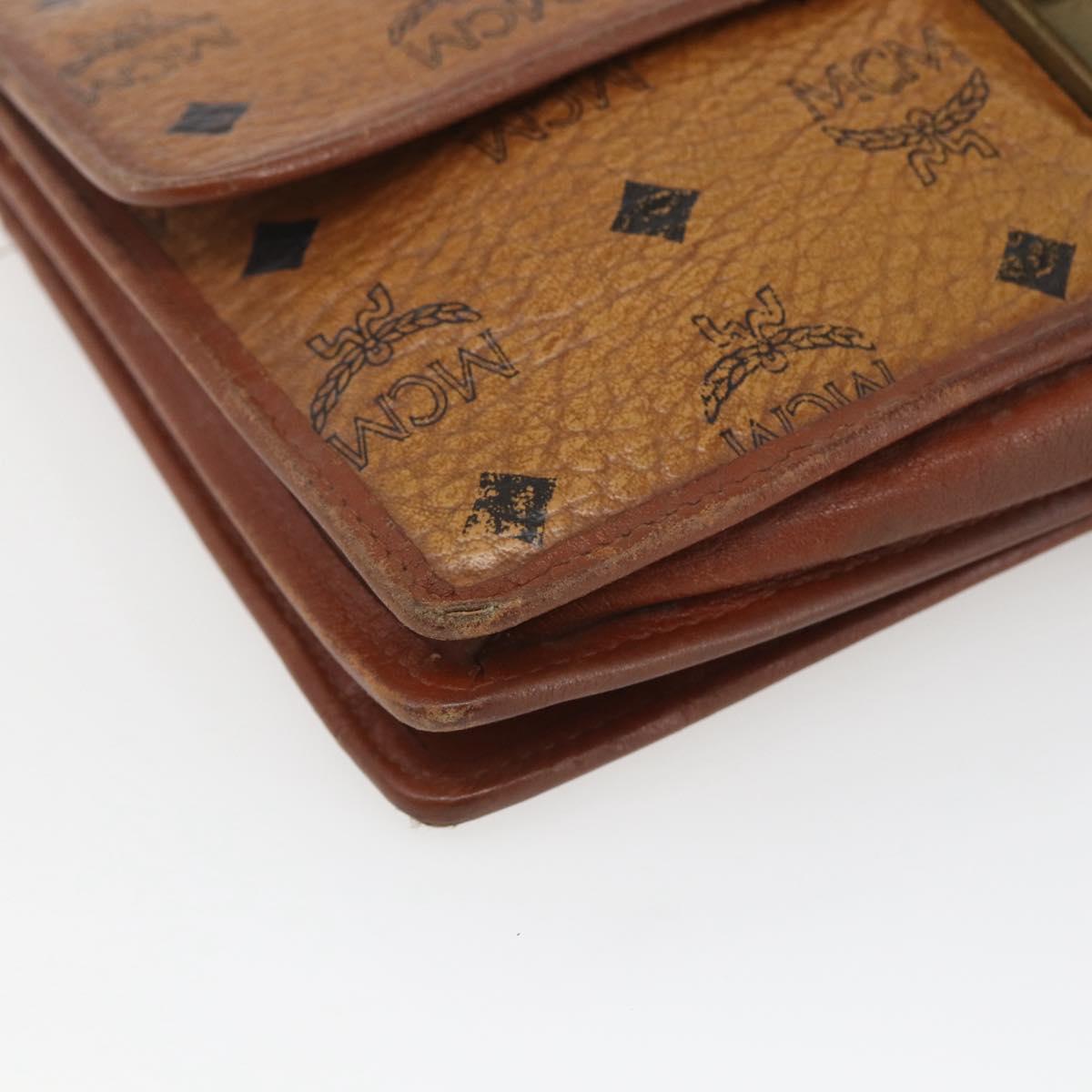MCM Logogram Vicetos Clutch Bag PVC Leather Brown Gold Auth 169445