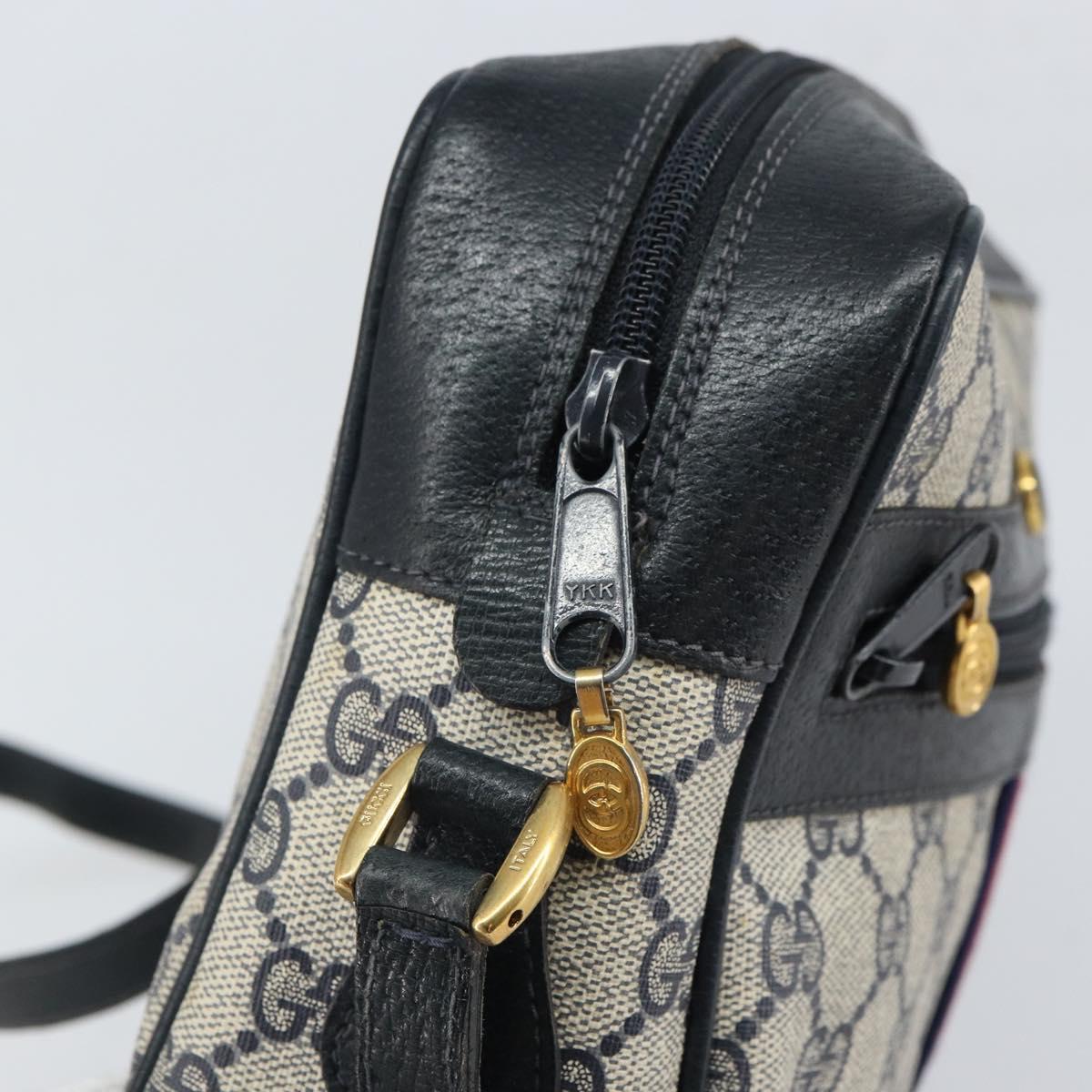 GUCCI GG Supreme Sherry Line Shoulder Bag PVC Navy Gold 22 02 005 Auth 169446