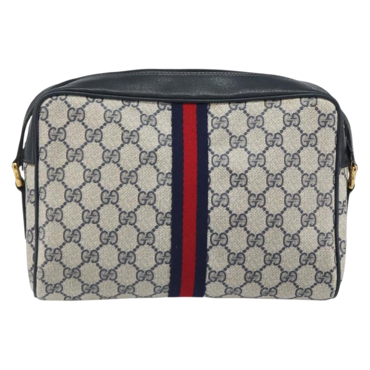GUCCI GG Supreme Sherry Line Shoulder Bag PVC Navy Gold 22 02 005 Auth 169446