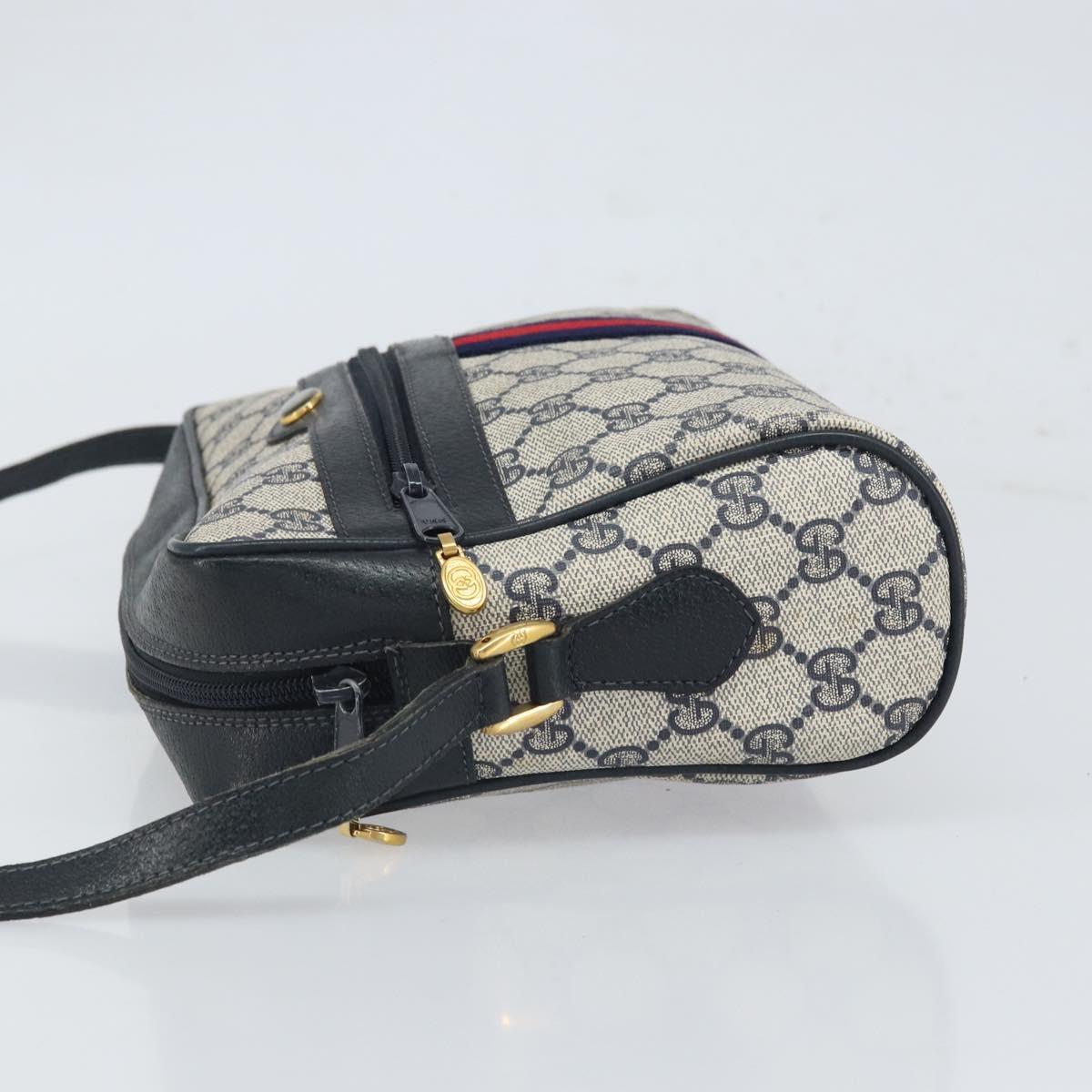 GUCCI GG Supreme Sherry Line Shoulder Bag PVC Navy Gold 22 02 005 Auth 169446