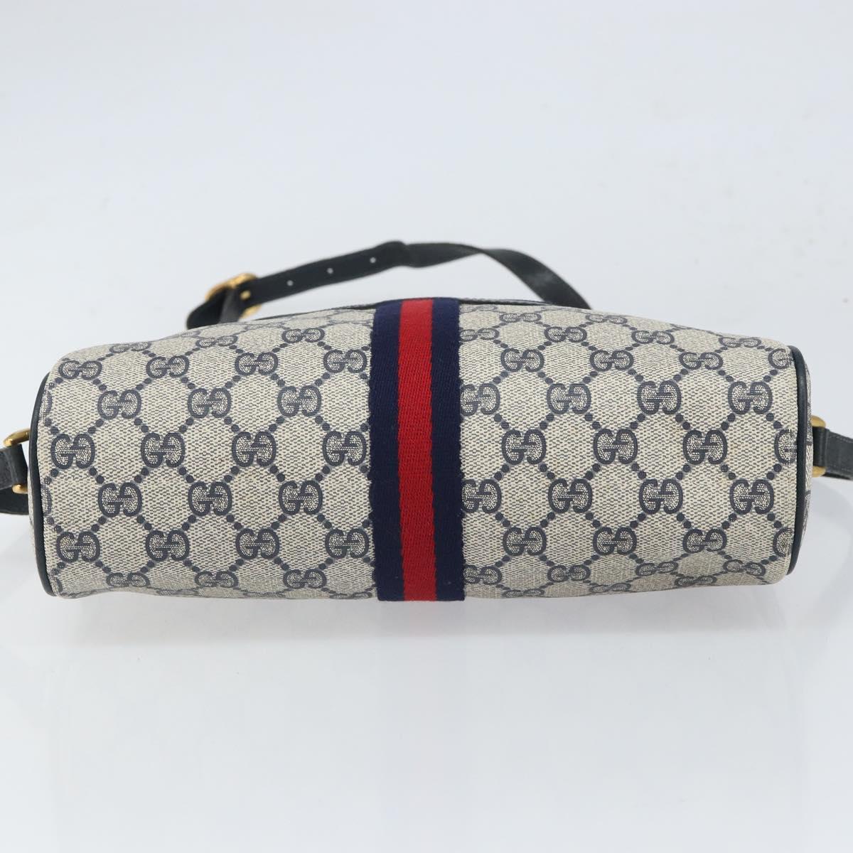 GUCCI GG Supreme Sherry Line Shoulder Bag PVC Navy Gold 22 02 005 Auth 169446
