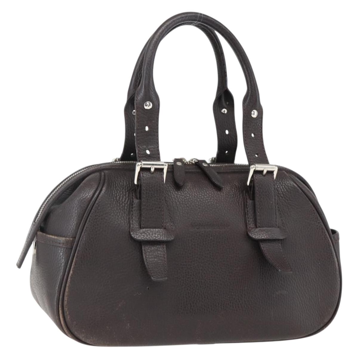BURBERRY Hand Bag Leather Brown Silver Auth 169448