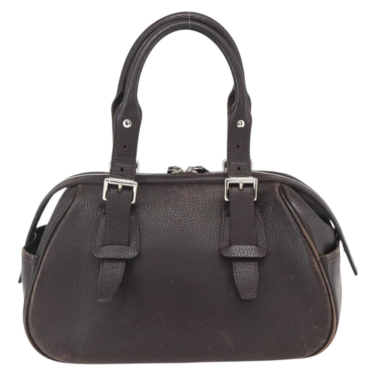 BURBERRY Hand Bag Leather Brown Silver Auth 169448