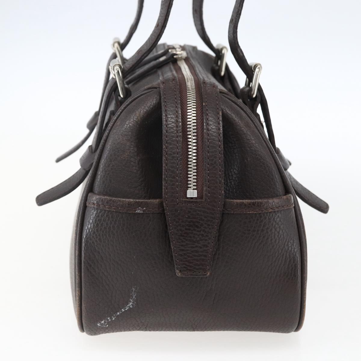 BURBERRY Hand Bag Leather Brown Silver Auth 169448