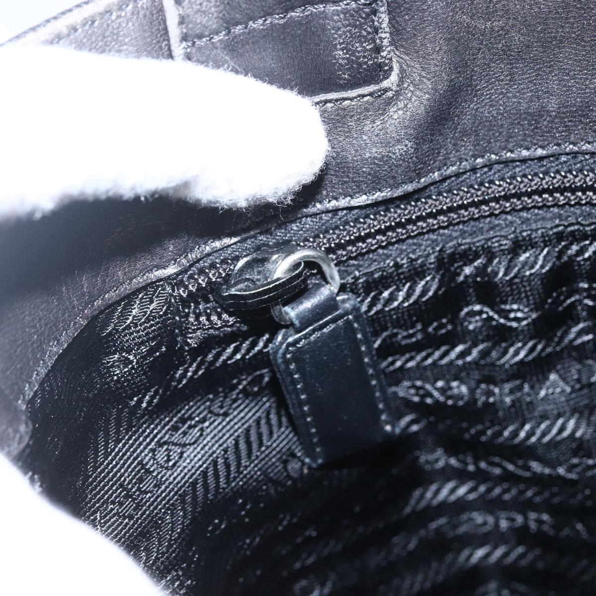 PRADA Tote Bag Nylon Leather Black Silver Auth 169452