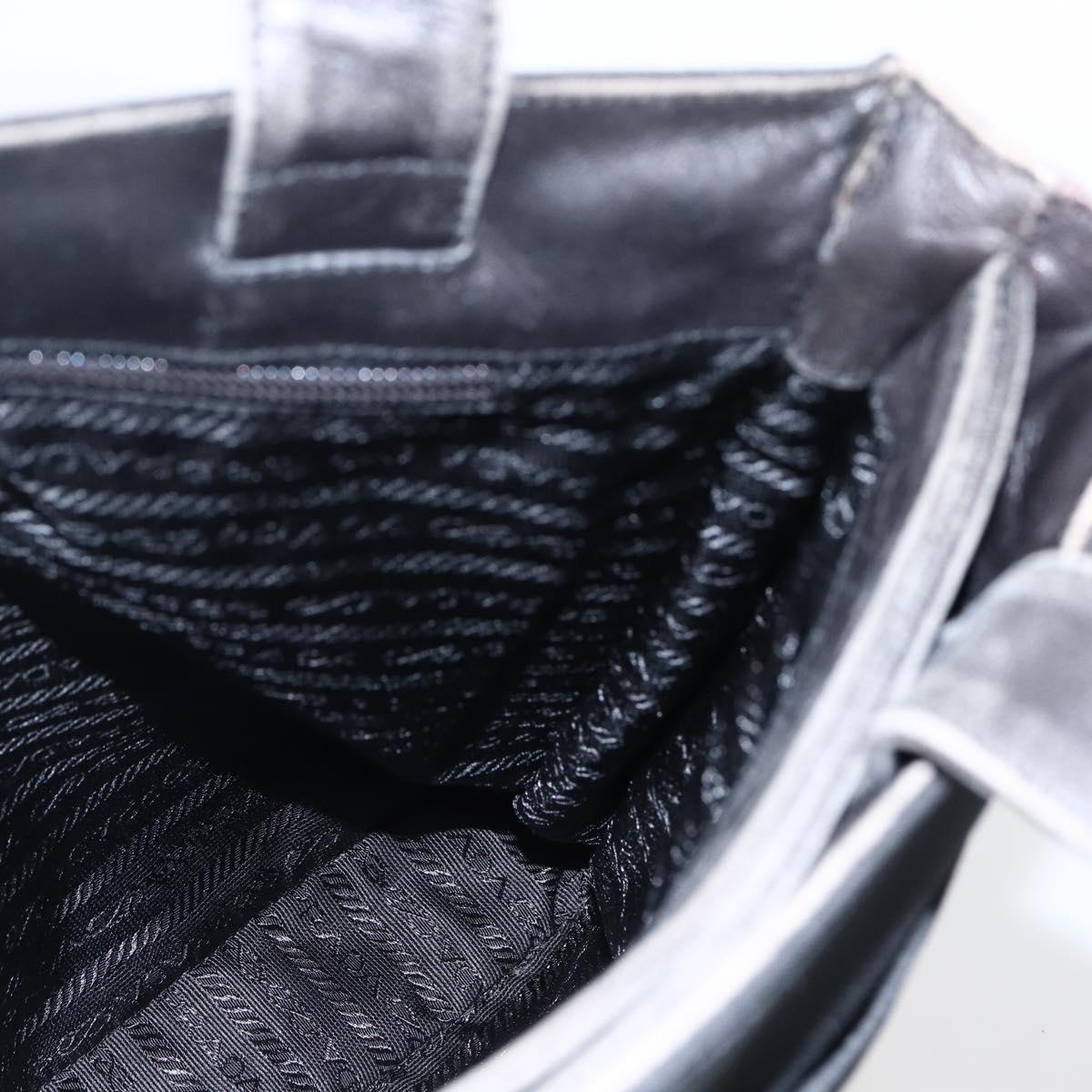 PRADA Tote Bag Nylon Leather Black Silver Auth 169452