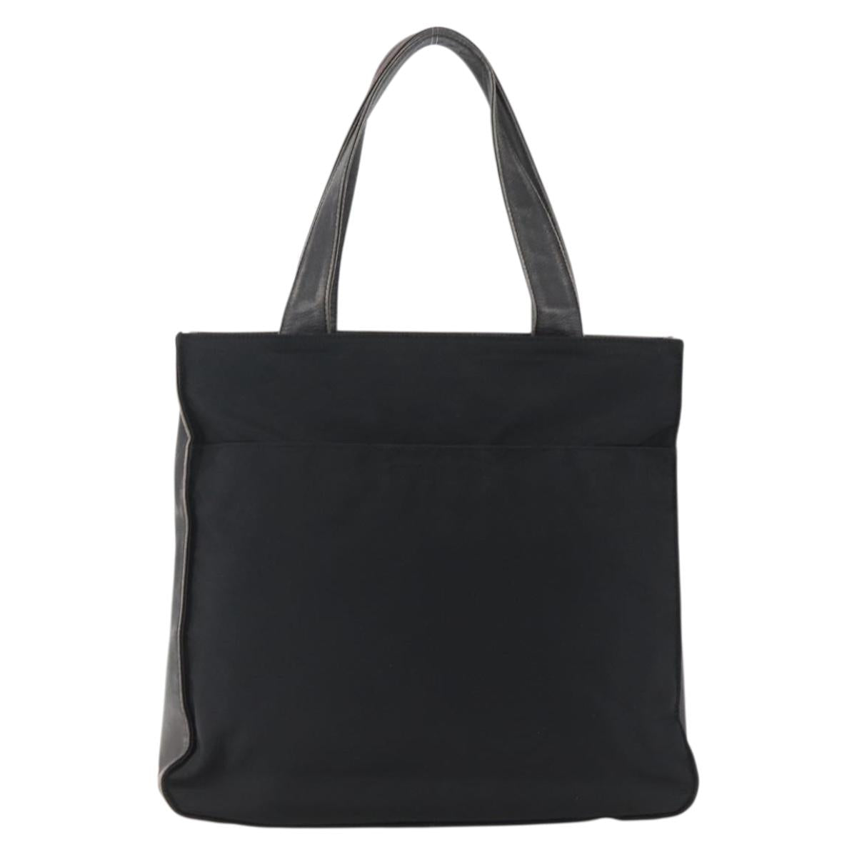 PRADA Tote Bag Nylon Leather Black Silver Auth 169452