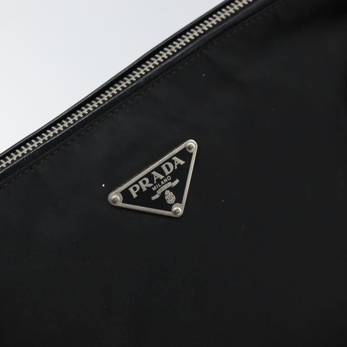 PRADA Shoulder Bag Nylon Leather Black Silver Auth 169453