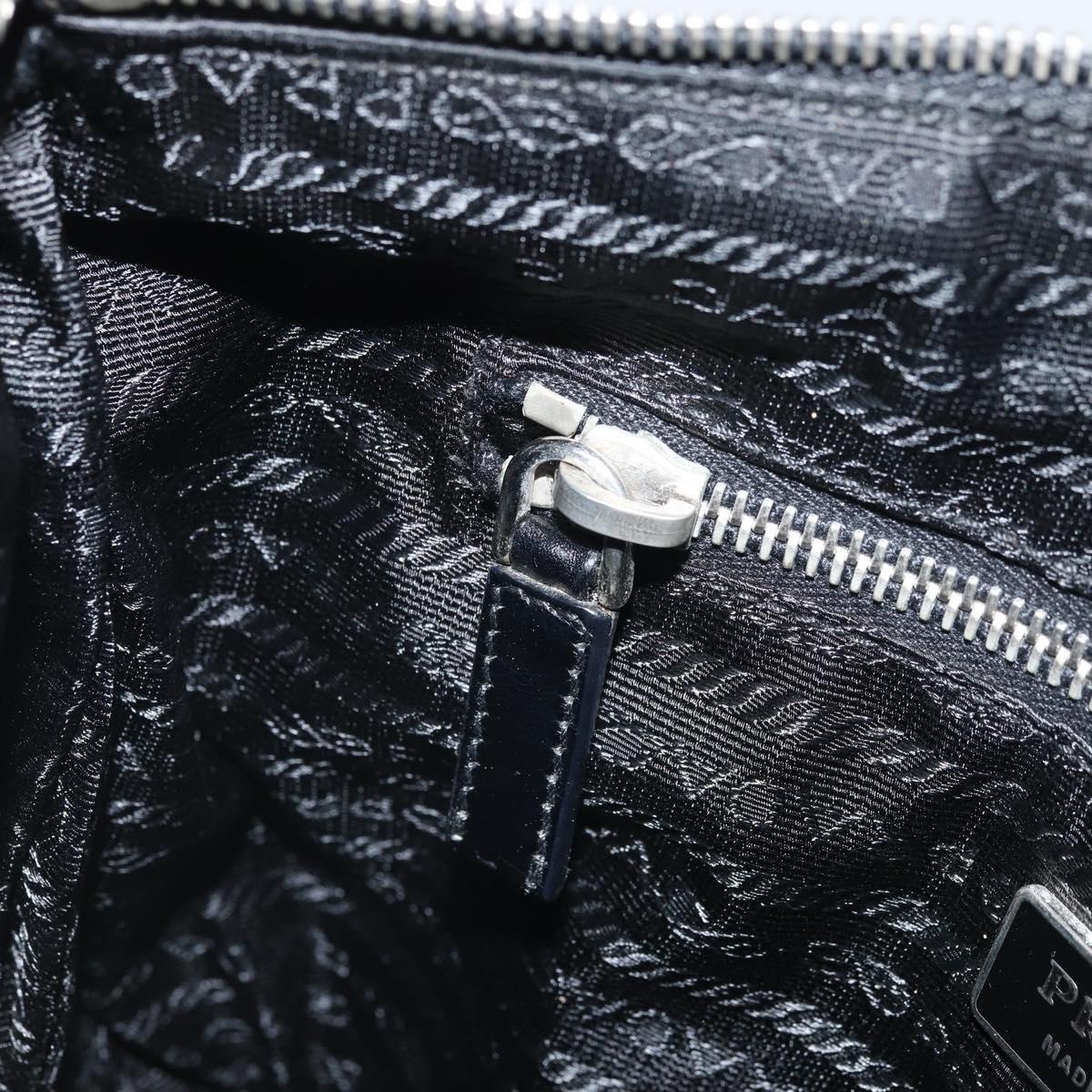 PRADA Shoulder Bag Nylon Leather Black Silver Auth 169453