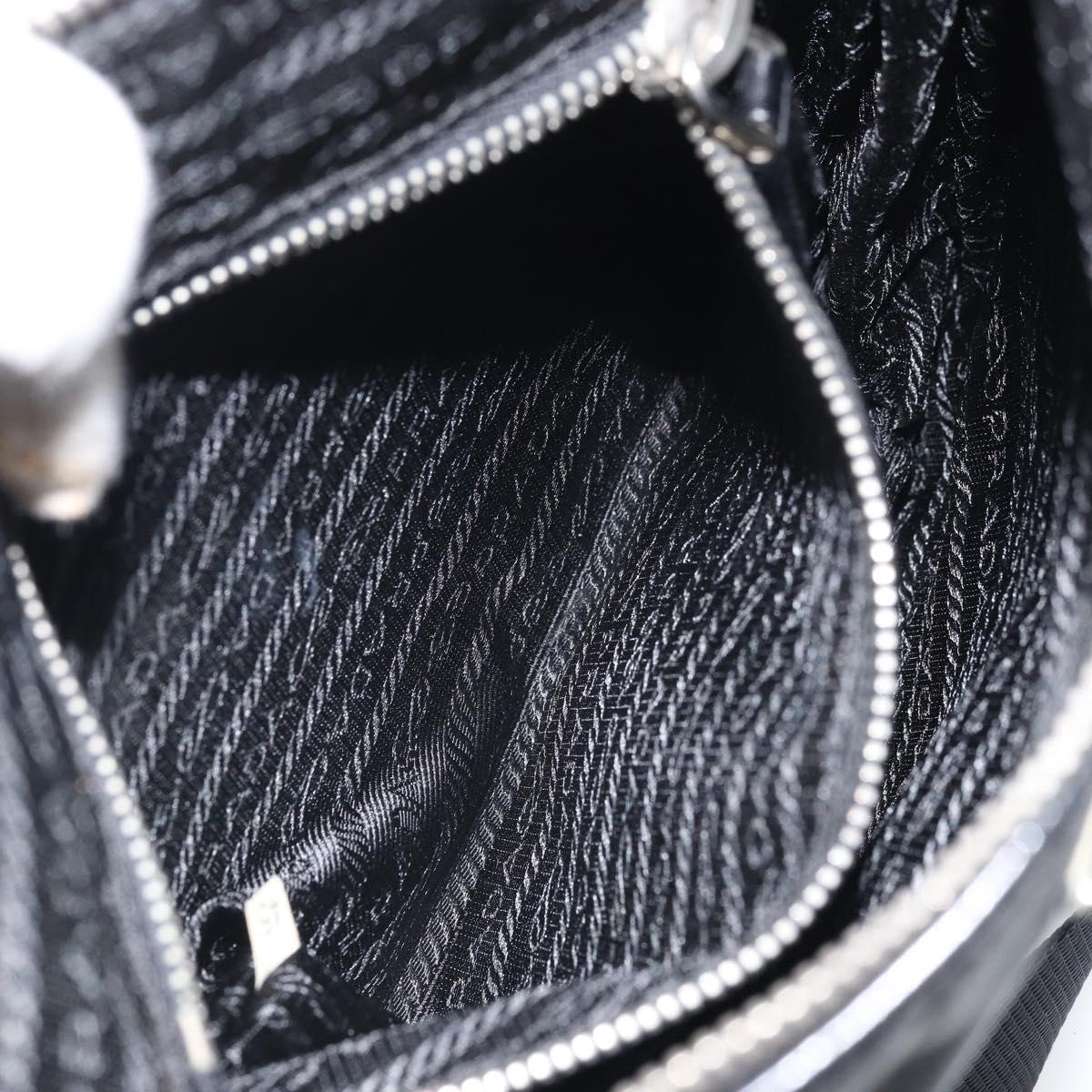 PRADA Shoulder Bag Nylon Leather Black Silver Auth 169453