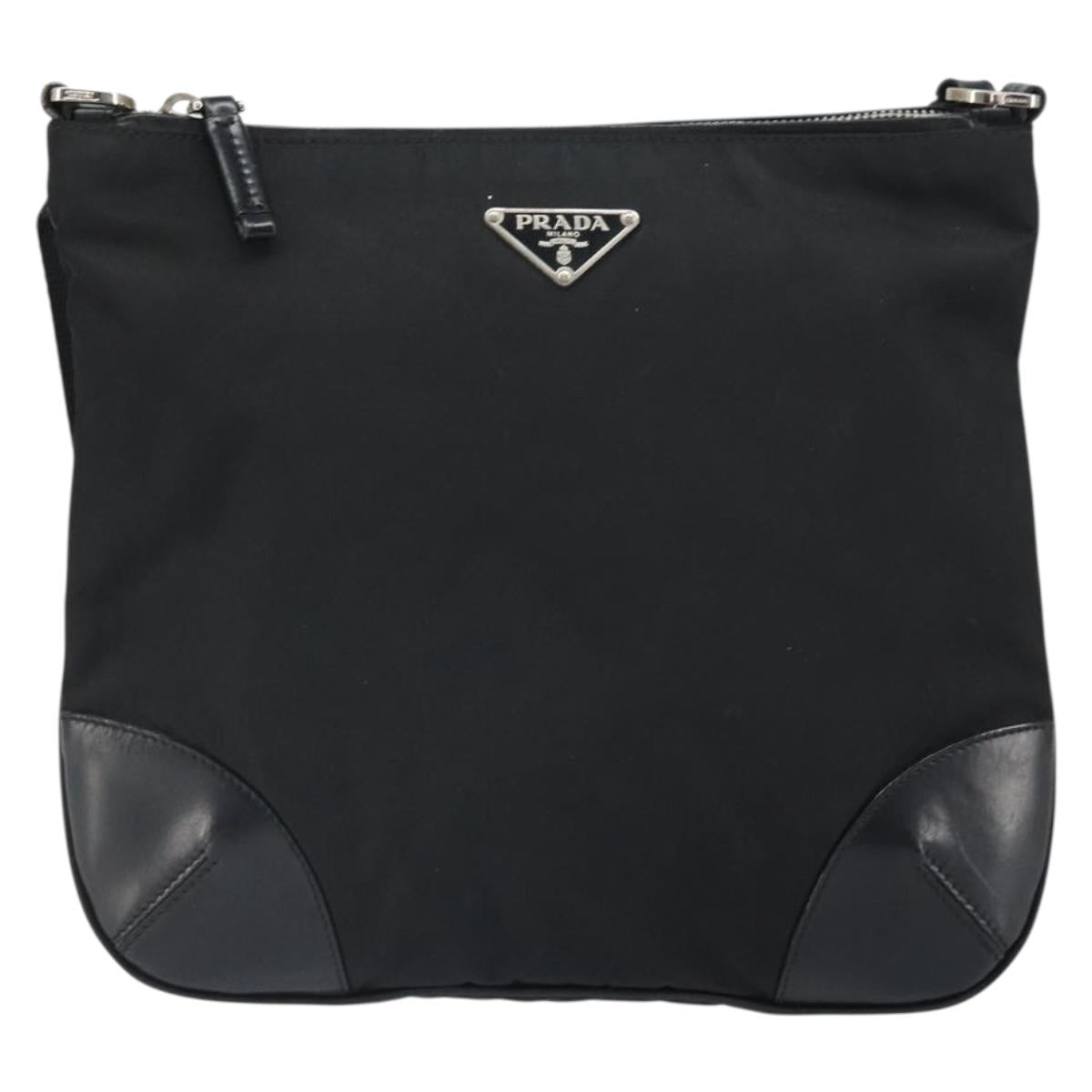 PRADA Shoulder Bag Nylon Leather Black Silver Auth 169453