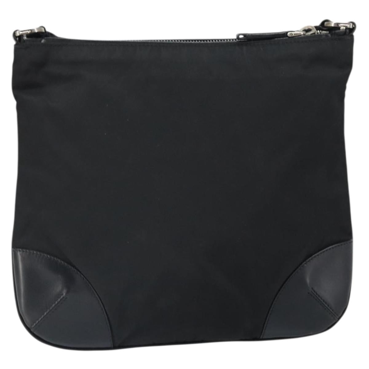 PRADA Shoulder Bag Nylon Leather Black Silver Auth 169453