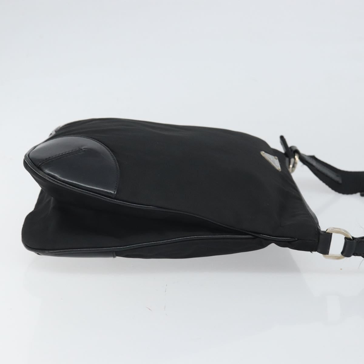 PRADA Shoulder Bag Nylon Leather Black Silver Auth 169453