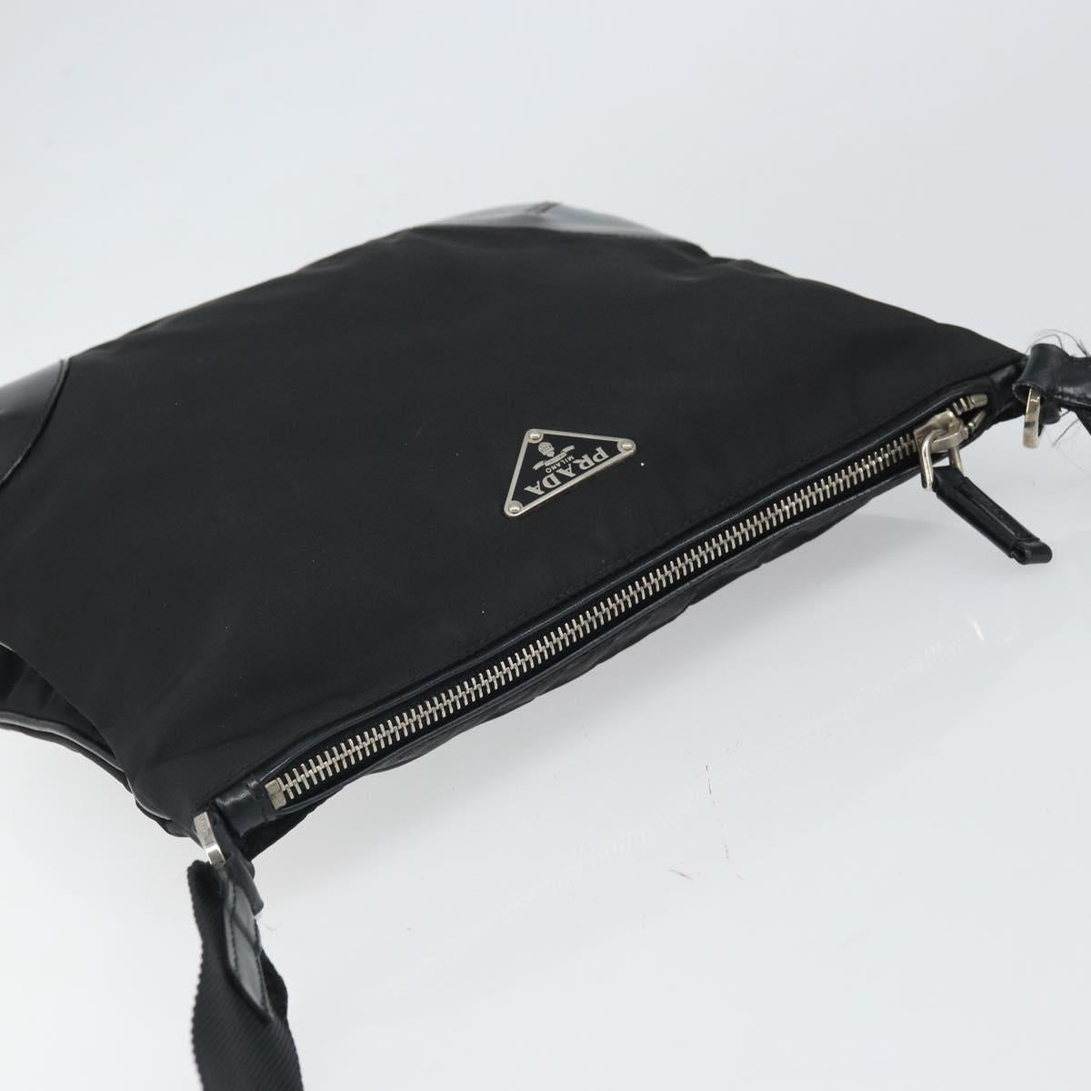 PRADA Shoulder Bag Nylon Leather Black Silver Auth 169453