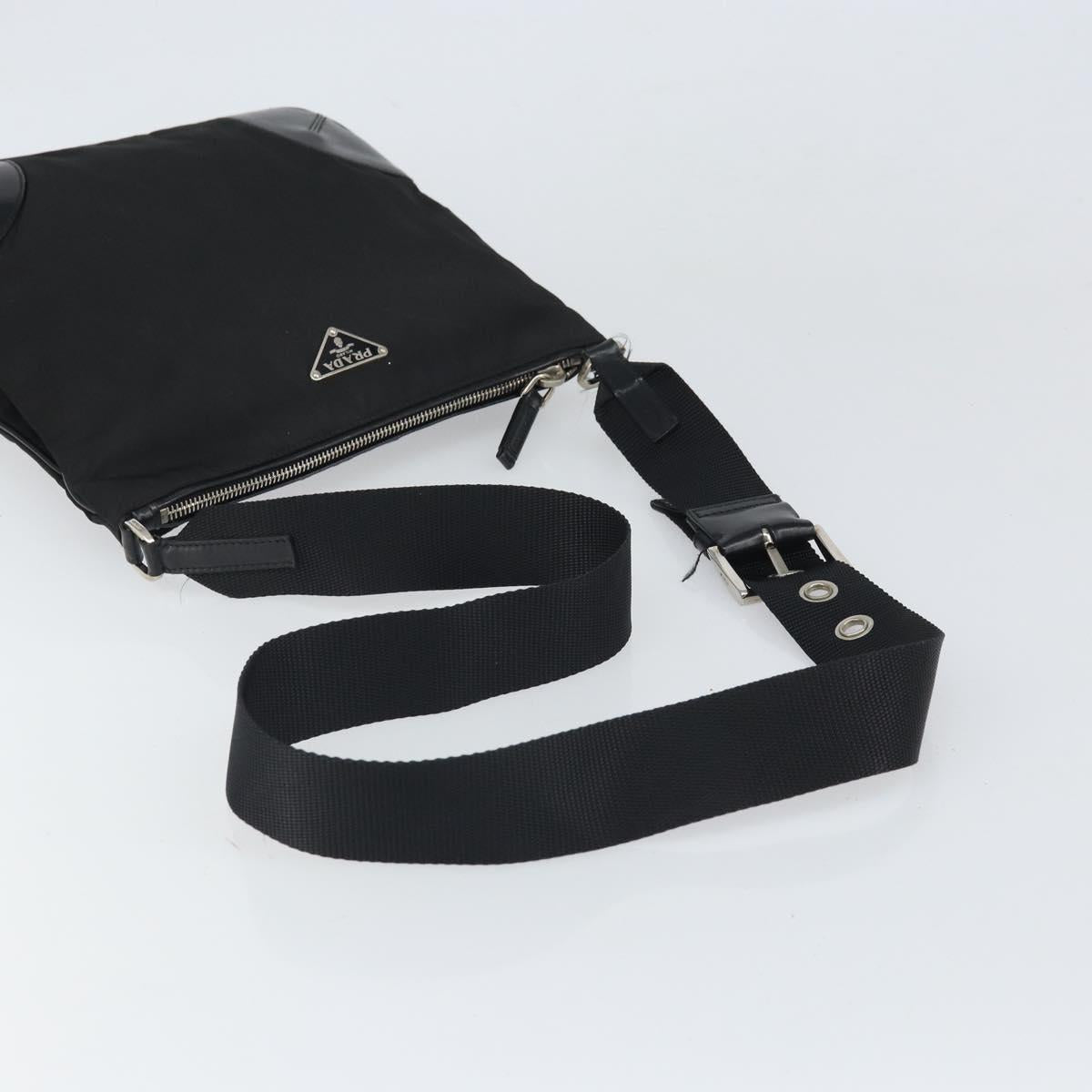 PRADA Shoulder Bag Nylon Leather Black Silver Auth 169453
