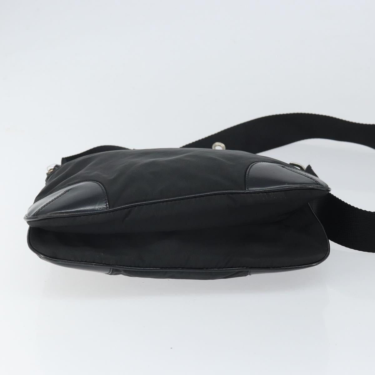PRADA Shoulder Bag Nylon Leather Black Silver Auth 169453