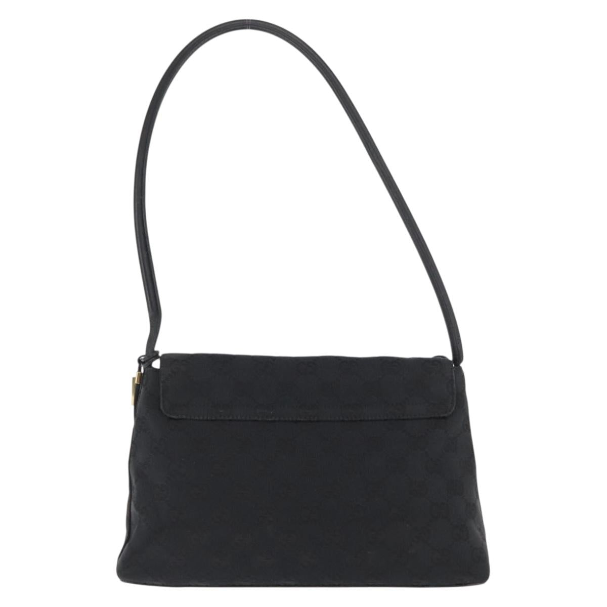 GUCCI GG Canvas Shoulder Bag Black Silver 90646 Auth 169456