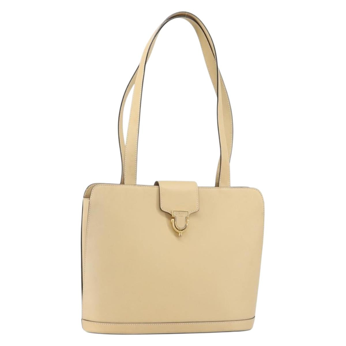 CELINE Shoulder Bag Leather Beige Gold Auth 169460