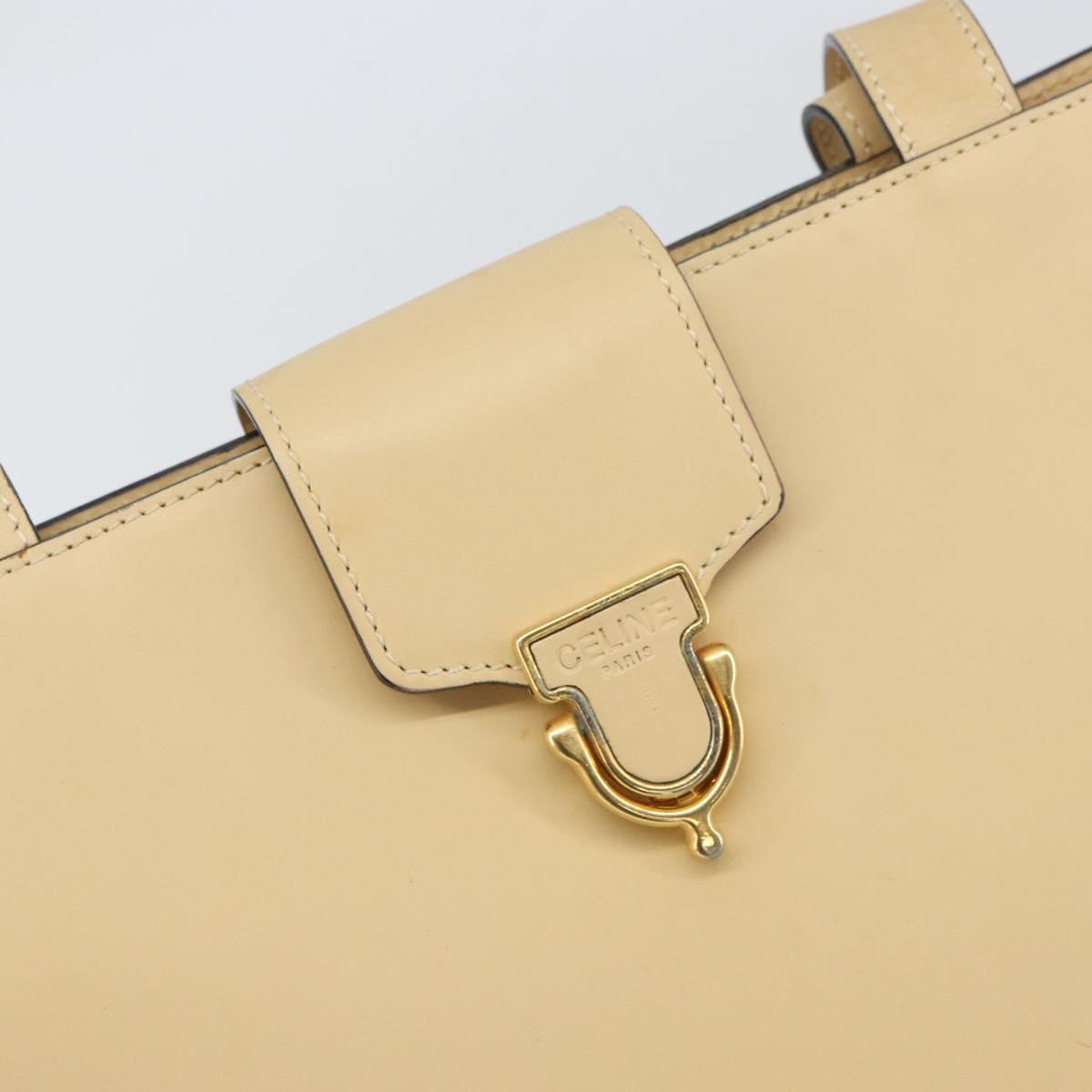 CELINE Shoulder Bag Leather Beige Gold Auth 169460