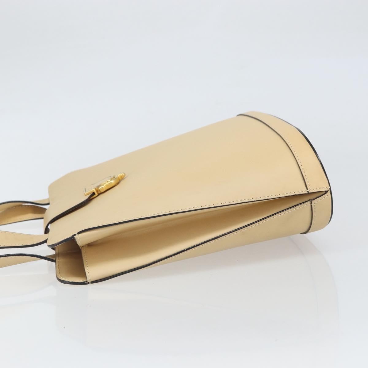 CELINE Shoulder Bag Leather Beige Gold Auth 169460