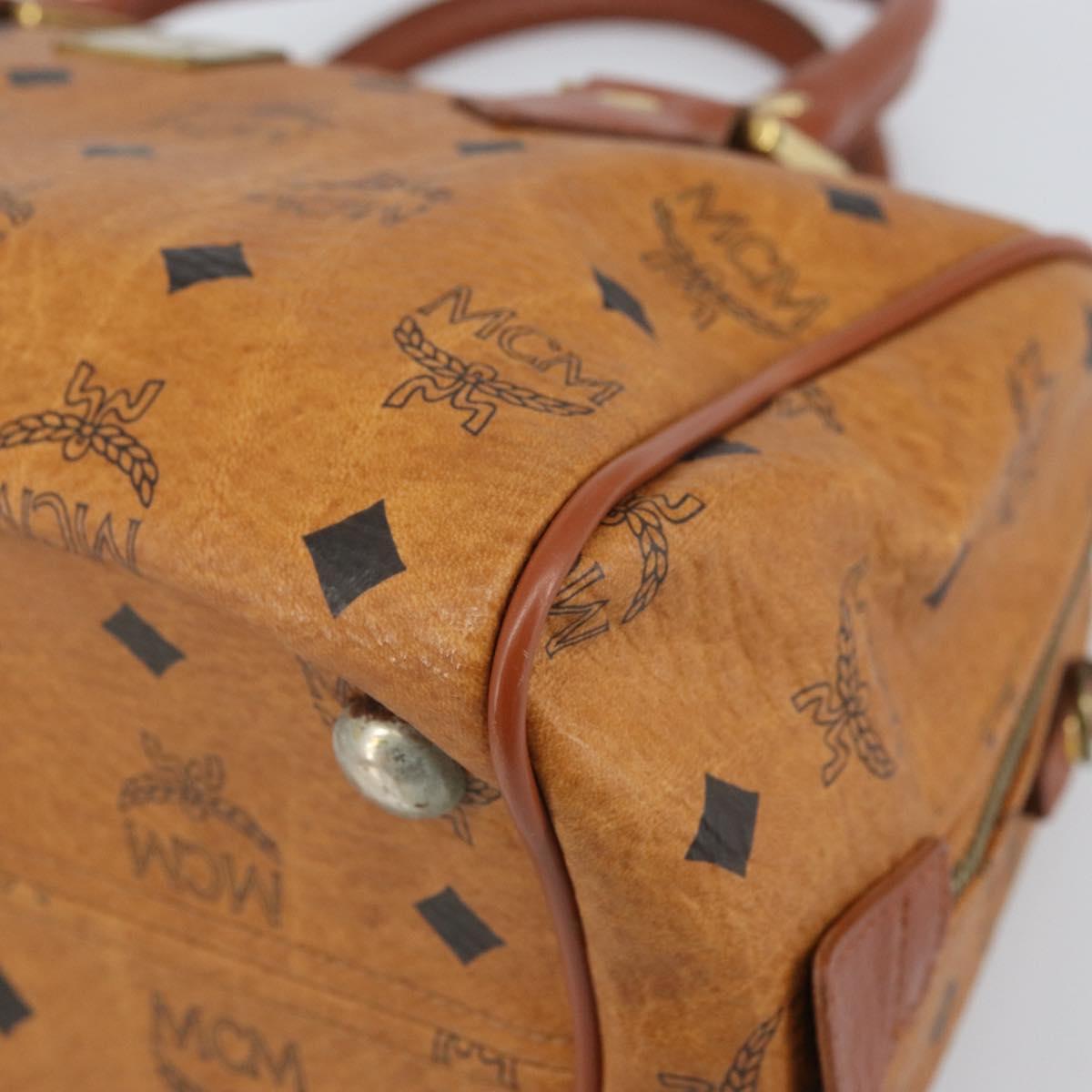 MCM Vicetos Logogram Hand Bag PVC Leather Brown Gold Auth 169462