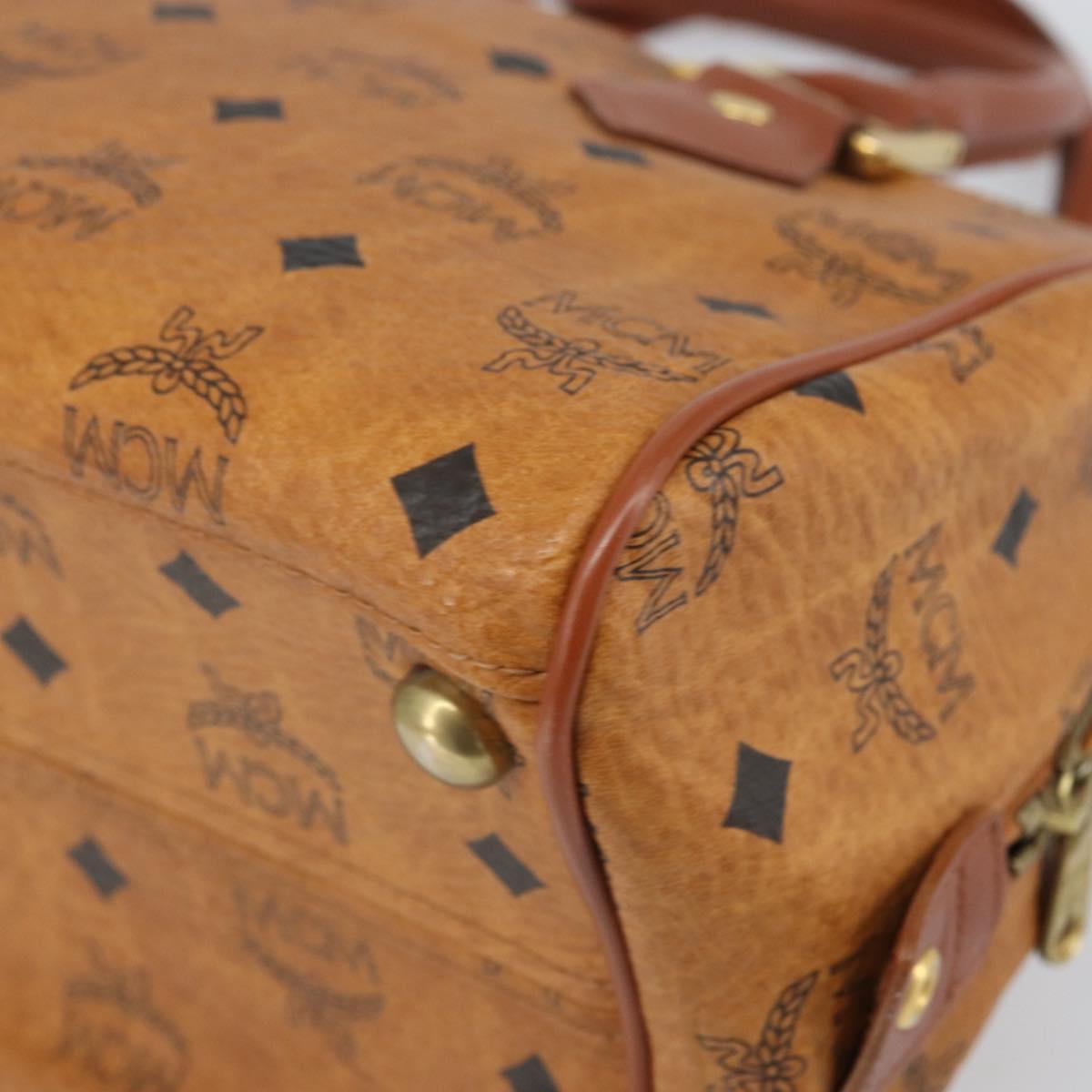 MCM Vicetos Logogram Hand Bag PVC Leather Brown Gold Auth 169462