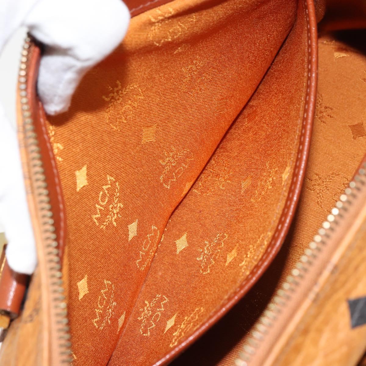 MCM Vicetos Logogram Hand Bag PVC Leather Brown Gold Auth 169462