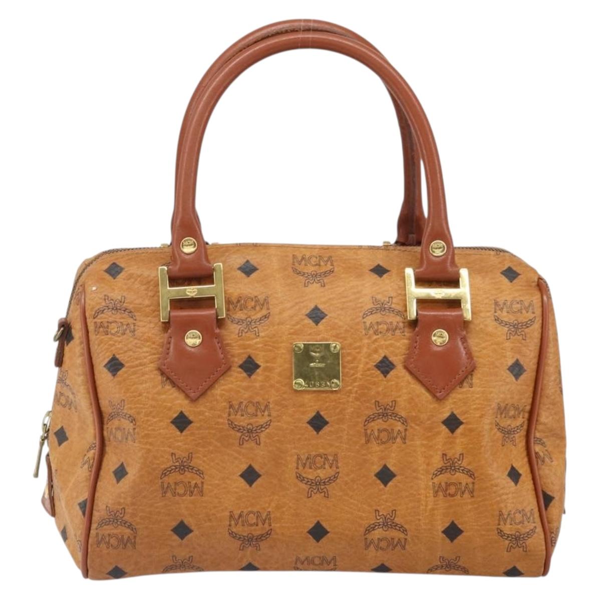 MCM Vicetos Logogram Hand Bag PVC Leather Brown Gold Auth 169462