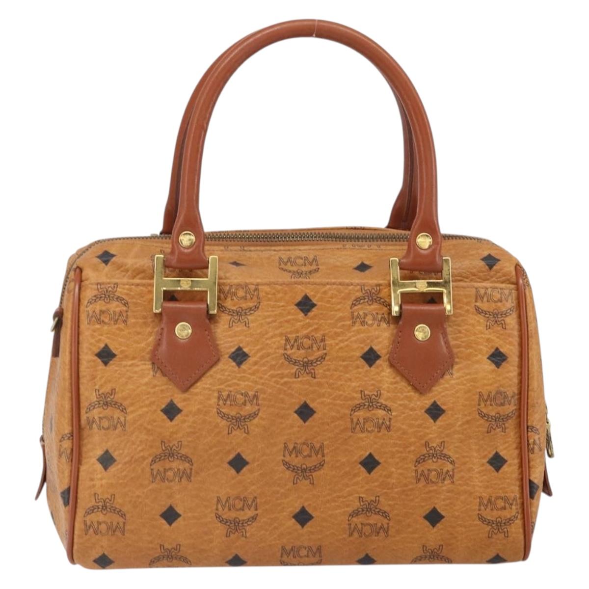 MCM Vicetos Logogram Hand Bag PVC Leather Brown Gold Auth 169462