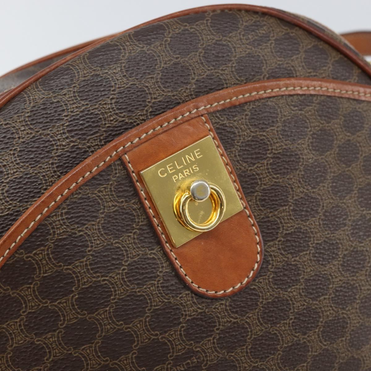 CELINE Macadam Canvas Shoulder Bag PVC Beige Gold Auth 169463