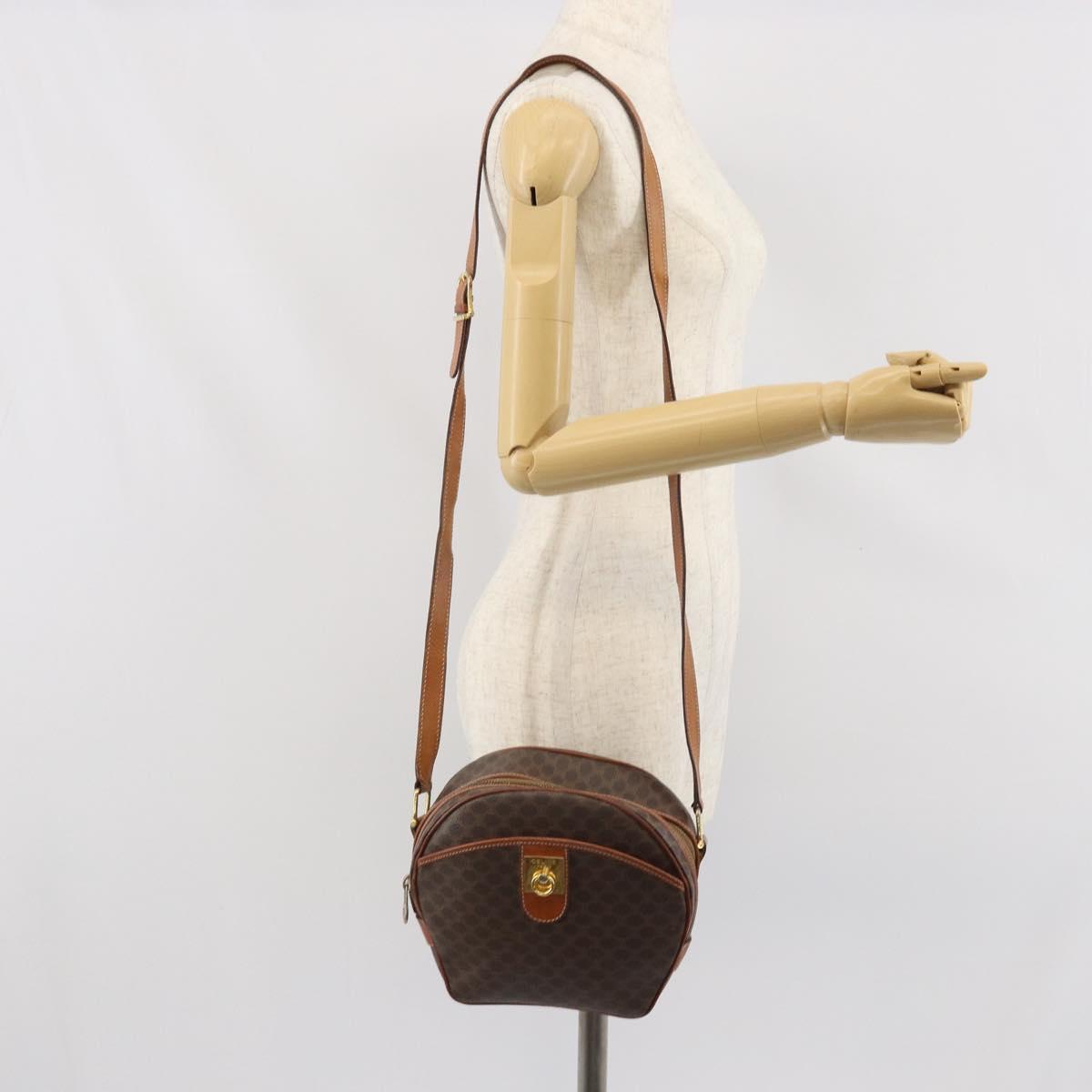 CELINE Macadam Canvas Shoulder Bag PVC Beige Gold Auth 169463